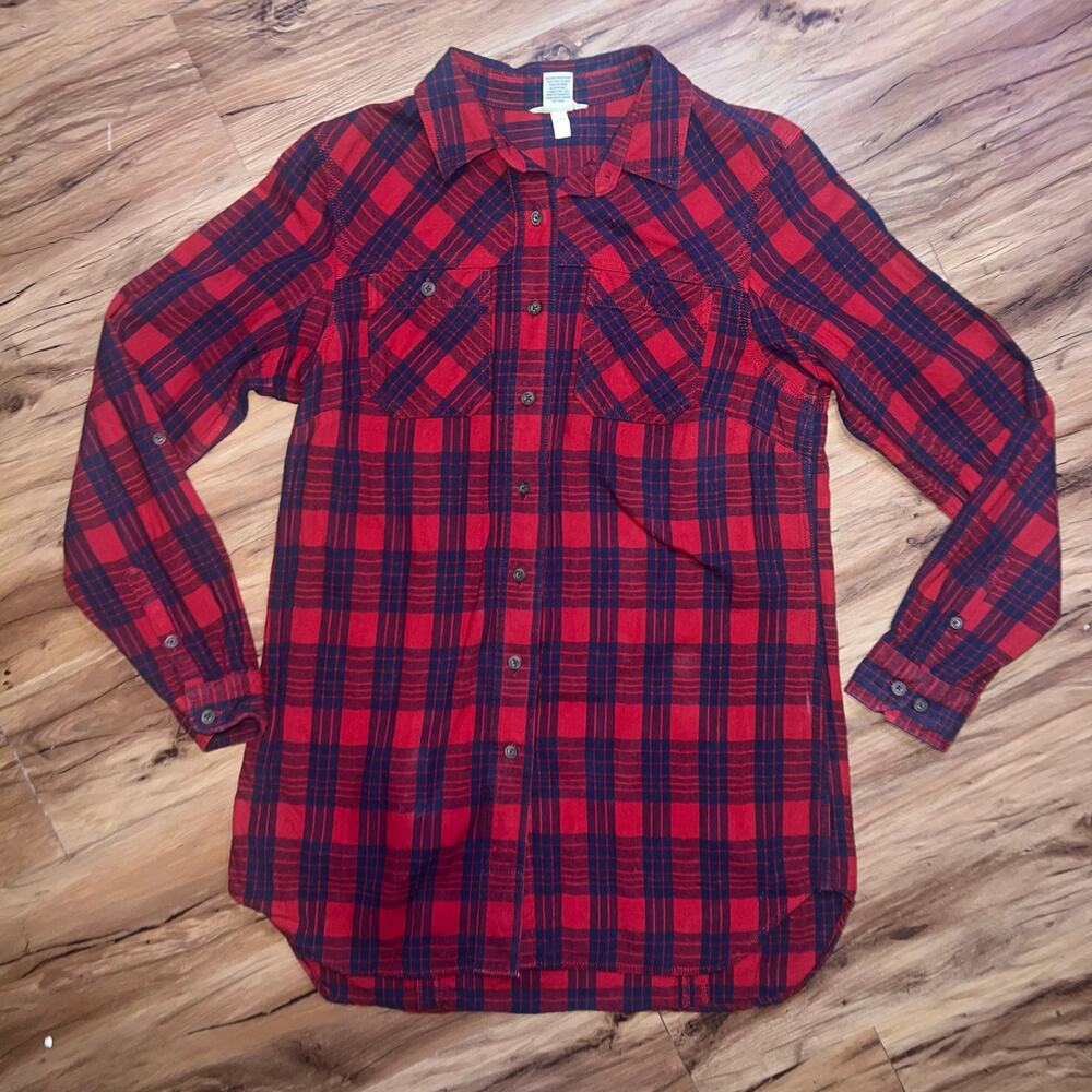 Duluth Trading Co. Red Blue Plaid Flannel Shirt Button Up Cotton Size Small